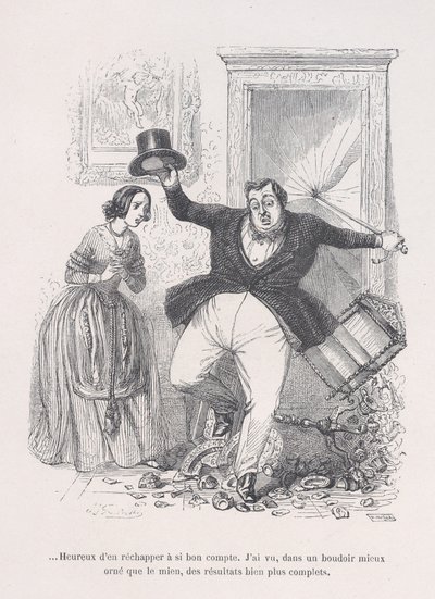 ...Örülök, hogy ilyen olcsón megúsztam. Az emberi élet kis nyomorúságaiból, 1843. alkotó: Jean Ignace Isidore Gérard