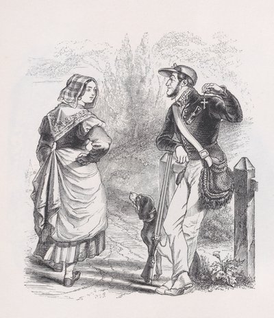 A vadász és a tejeslány a Béranger teljes műveiből, 1836. alkotó: Jean Ignace Isidore Gérard