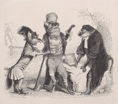 A Farkas a Róka ellen könyörög, a Majom előtt, kb. 1838. alkotó: Jean Ignace Isidore Gérard