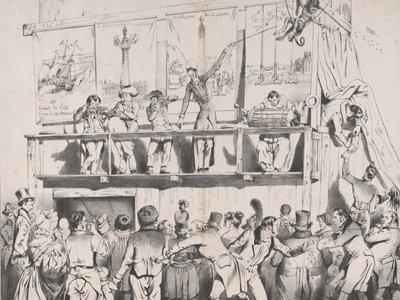Zing! Zing! Bumm bumm bumm!!! A Grrrreat politikai bukfencek műsora, 1833. augusztus. alkotó: Jean Ignace Isidore Gérard
