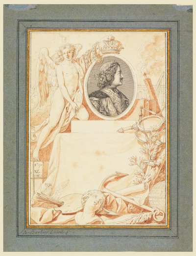 Rajz, Nagy Péter történetének címlapja, 1780 körül. alkotó: Jean Jacques Francois Le Barbier