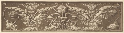 Díszfríz puttival és összefonódó kígyókkal, Recueil de Différentes Compositi..., 1784-ből. alkotó: Jean Jacques Lagrenee