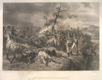 Csata az orosz csapatok és a francia lovasság között Ostrovno közelében 1812. július 25-26. alkotó: Jean Jacques Outhwaite