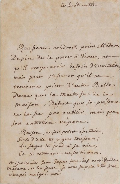 Jean-Jacques Rousseau és Louise Dupin közötti levelezés (1754 körül) (A05) alkotó: Jean Jacques Rousseau