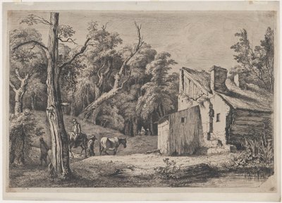 Bejárat a Brie-erdőbe, jobb oldalon a nyaralóval, 1772. alkotó: Jean Jacques de Boissieu