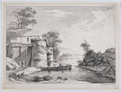 Régi tornyok a folyóparton, 1763. alkotó: Jean Jacques de Boissieu