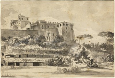 Kilátás egy olasz villára és a kertekre (a vatikáni Belvedere) alkotó: Jean Jacques de Boissieu