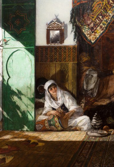 Egy marokkói hárem belseje, részlet: derboukán játszó nő alkotó: Jean Joseph Benjamin Constant