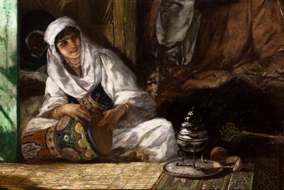 Egy marokkói hárem belseje, részlet: derboukán játszó nő alkotó: Jean Joseph Benjamin Constant