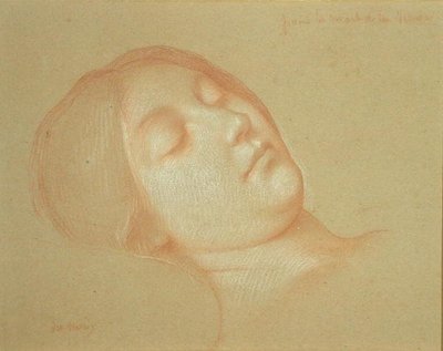 Tanulmány a Szűz haláláról (piros kréta, fehér színnel kiemelve a papíron) alkotó: Jean Jules Antoine Lecomte du Nouy