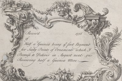 Kereskedelmi kártya Frazerhez, katonai nyomtatóhoz, írószerhez és könyvkötőhöz, 1736. alkotó: Jean La Rocque