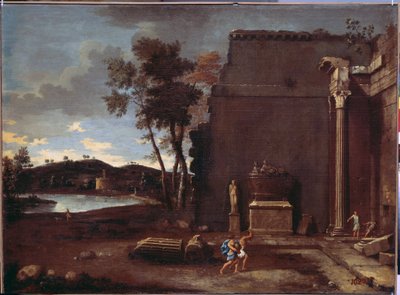 Táj egy szarkofággal. Jean Le Maire (1597-1659) festménye. Francia művészet, olaj, vászon. Ermitázs Múzeum, Szentpétervár alkotó: Jean Lemaire