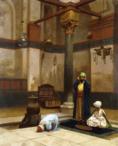 három ember imádkozik a sarokmecsetben; Három alak imádkozik egy mecset sarkában, alkotó: Jean Leon Gerome