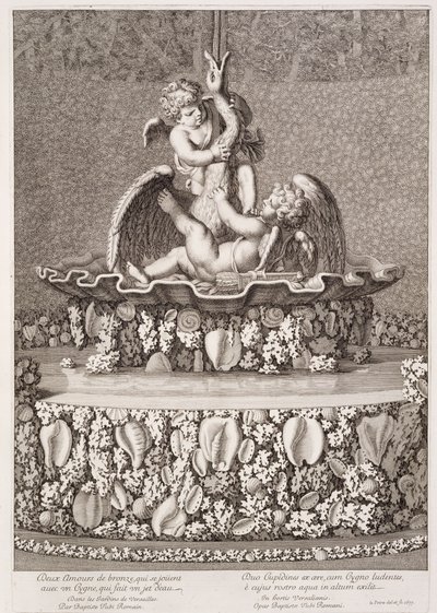 Jean-Baptiste Tuby által tervezett szökőkút két ámorral és egy hattyúval, Versailles-ban, 1677 alkotó: Jean Lepautre