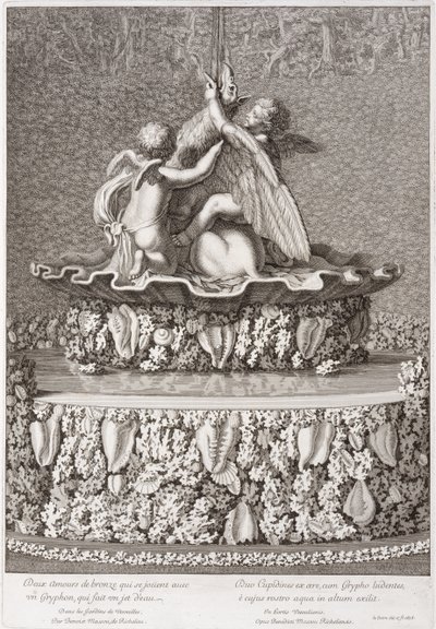 Szökőkút két ámorral, akik grifonnal játszanak, Benoit Massou, Versailles, 1676 alkotó: Jean Lepautre