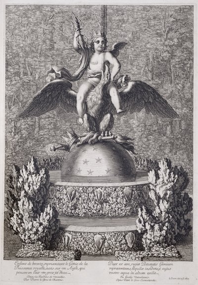 Szökőkutak gyermekkel, a királyi hatalom géniuszát jelképező Pierre le Gros, Versailles-ban, 1677 alkotó: Jean Lepautre