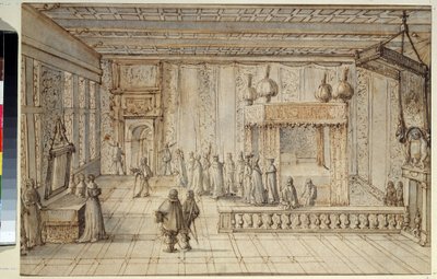 XIV. Lajos király (1638-1715) hálószobája Versailles-ban. XIV. Lajos király kamrája Versailles-ban. Jean Le Pautre (1618-1682) rajza alkotó: Jean Lepautre