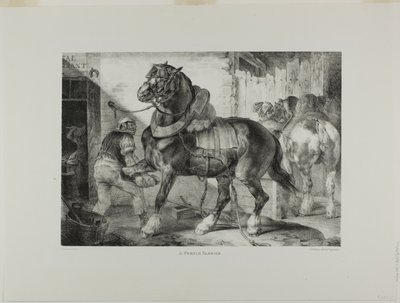 Egy francia kovácsműhely, 12. lemez a Különböző témák életből és kőből rajzolva (Az angol szvit) alkotó: Jean Louis André Théodore Géricault