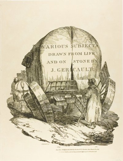 A Horse-Drawn Wagon, címlap különböző témákhoz, életből és kőből rajzolva (The English Suite) alkotó: Jean Louis André Théodore Géricault