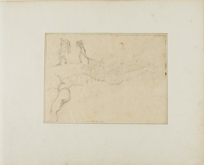 Egy oszlopos csarnok keresztmetszete és három figuravázlat alkotó: Jean Louis André Théodore Géricault