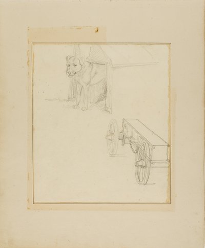 Kutyaházban álló kutya és egy lőszerkocsi tanulmányozása alkotó: Jean Louis André Théodore Géricault