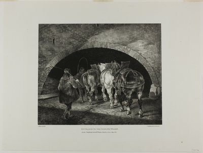 Az Adelphi Wharf bejárata, 11. tábla a Különböző témák életből és kőből rajzolva (The English Suite) című kötetből. alkotó: Jean Louis André Théodore Géricault