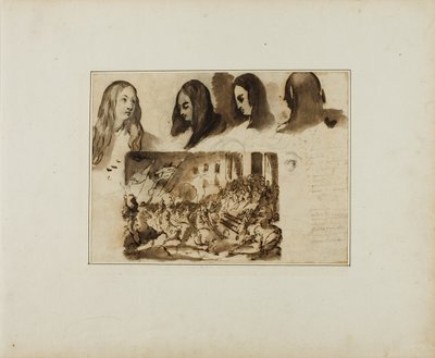 Négy nézet egy női fejről; felvonulás XVIII. Lajos előtt alkotó: Jean Louis André Théodore Géricault