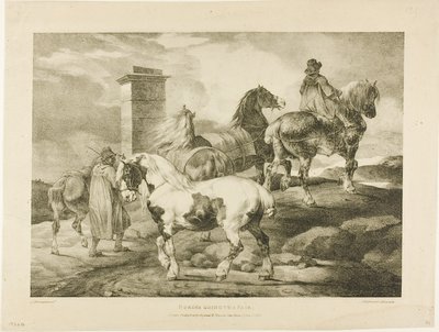 Lovak mennek a vásárba, 3. lemez a Különböző témákból, az életből rajzolva, kőre vetítve alkotó: Jean Louis André Théodore Géricault