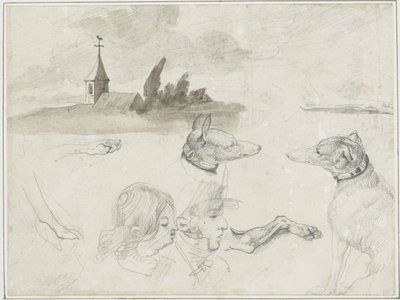 Vázlatok lapja: Egy férfi és egy női fej. alkotó: Jean Louis André Théodore Géricault