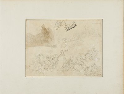 Vázlatok egy lovassági csatához; egy kutya hátsó lábai alkotó: Jean Louis André Théodore Géricault