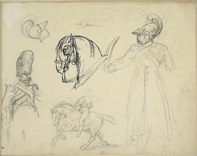 Vázlatok lovakról és katonákról alkotó: Jean Louis André Théodore Géricault