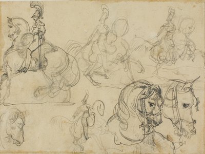 Vázlatok lovas karabinerekről és lófejekről alkotó: Jean Louis André Théodore Géricault