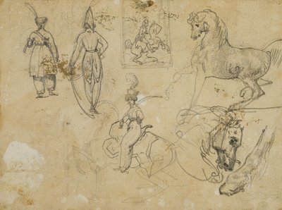 Vázlatok orosz tisztekről és lovakról alkotó: Jean Louis André Théodore Géricault