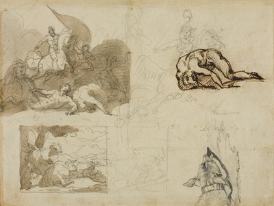Vázlatok egy lovassági csatáról, Tájkép tehenekkel és más kompozíciók alkotó: Jean Louis André Théodore Géricault