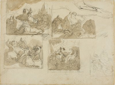 Vázlatok egy lovassági ütközetről és egy kutya mellső lábáról alkotó: Jean Louis André Théodore Géricault