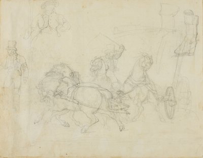 Öt ló által húzott postakocsi és más vázlatok alkotó: Jean Louis André Théodore Géricault