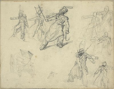 Tanulmányok egy gránátosról és egy lőszerkocsiról alkotó: Jean Louis André Théodore Géricault