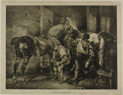 The English Farrier, 10. lemez, különböző témákból, az életből kőre rajzolva alkotó: Jean Louis André Théodore Géricault