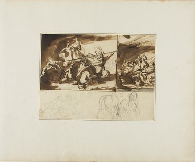 Három vázlat egy lovas csatáról és egy vázlat kettőről alkotó: Jean Louis André Théodore Géricault