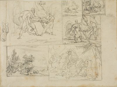 Három tanulmány egy erdős táj és egy lovassági csata vázlataival alkotó: Jean Louis André Théodore Géricault