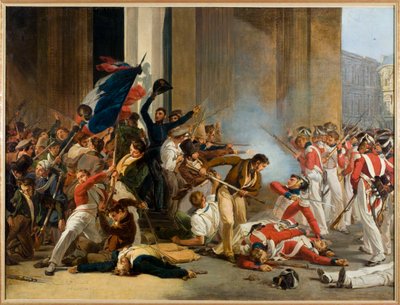 Francia: A Louvre elfoglalása, 1830. július 29.; a svájci gárda lemészárlása. alkotó: Jean Louis Bezard