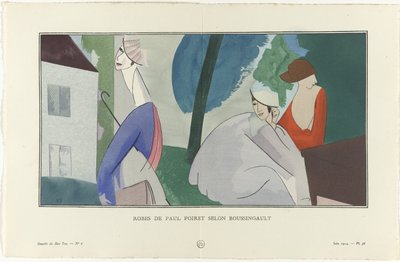 Gazette du Bon Ton, 1914. sz. 6, pl. 56: Robes de Paul Poiret Boussingault szerint (cím a tárgyon) alkotó: Jean Louis Boussingault