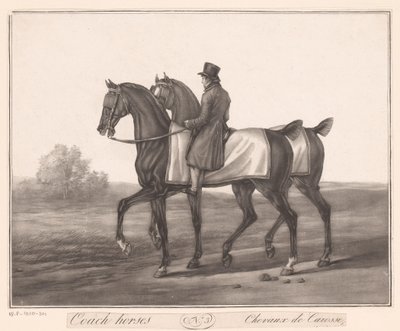 A lovas két lovat kísér Chevaux de Carosse (cím a tárgyon) alkotó: Jean Louis Darcis (attributed to)