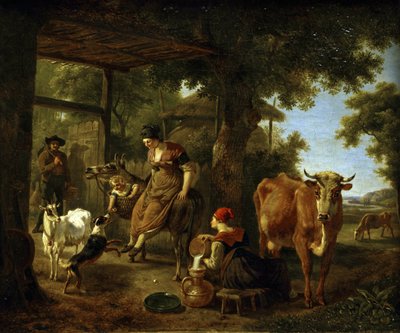A farmon. Jelenet a vidéki életből Demarne, Jean-Louis (Jean Louis de Marne ou de Marnette) (kb. 1752-1829) életéből. Olaj, vászon, 18. század második fele, Állami A. Radishchev Művészeti Múzeum, Szaratov alkotó: Jean Louis Demarne