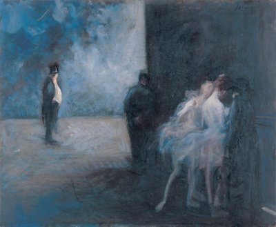 A színfalak mögött - Szimfónia kék színben par Forain, Jean Louis (1852-1931), 1900 és 1923 között - Olaj, fa, 45,3x54,7 - Ohara Művészeti Múzeum, Kurashiki alkotó: Jean Louis Forain