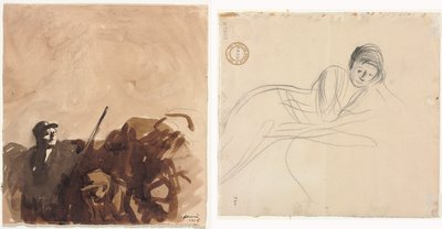 Katona az árokban (recto) fekvő nő (verso) alkotó: Jean-Louis Forain