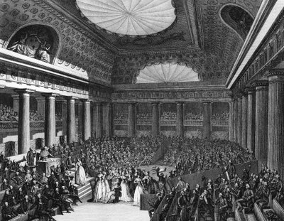 Francia forradalom: művészhölgyek által készített ékszereket ajándékoztak az Országgyűlésnek szeptember 7-én alkotó: Jean Louis II (after) Prieur