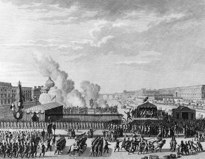Francia forradalom: Önkéntesek a párizsi Pont Neuf-nál, július 22 alkotó: Jean Louis II (after) Prieur