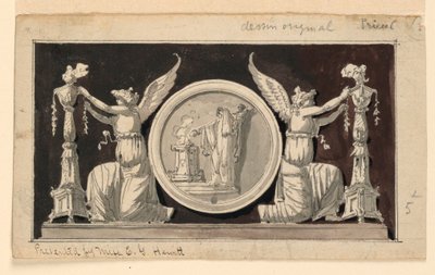 Díszítő tábla: medál, áldozati jelenettel két győzelem között, kandelábereken alkotó: Jean Louis Prieur the Younger