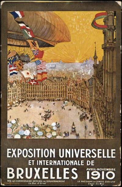 Világ- és Nemzetközi Kiállítás Brüsszelben, Jean Malvaux plakátja. Kromolitográfia alkotó: Jean Malvaux